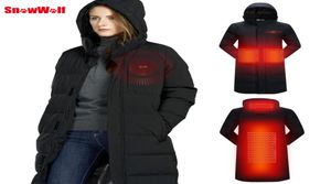 Veste chauffante USB pour hommes et femmes, manteau chauffant Long à capuche, vêtements thermiques électriques pour randonnée, hiver, 7531937