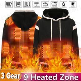 Hommes Femmes Vestes chauffantes USB Sweats à capuche Hiver Chaud USB Rechargeable Harajuku Sweatshirts 9 zones de chauffage 3 niveaux de chaleur pour l'hiver 231228