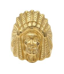Mannen Vine roestvrijstalen ring hiphop punkstijl goud oude Maya Tribal Indian Chief Head Rings Fashion Jewelry9739178