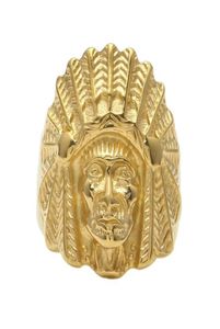Hombres Vine Anillo de acero inoxidable Hip Hop Punk Style Gold Ancient Maya Chief Chief Head Rings Fashion Jewelry3672885