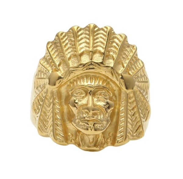 Hombres Vine Anillo de acero inoxidable Hip Hop Punk Style Gold Ancient Maya Chief Chief Head Rings Fashion Jewelry3524689