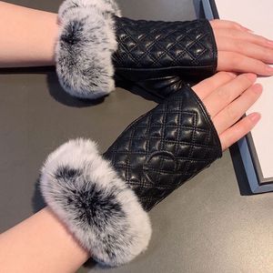 Heren Dames Warm Bont Leren Handschoenen Designer Winter Schapenvacht Wanten Zwarte Vingerloze Handschoenen Met Doospakket