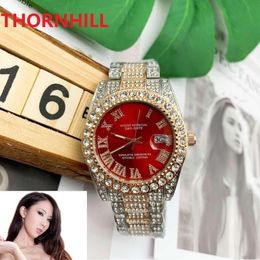 hommes femmes montre bracelet mouvement à quartz tous les diamants glacés haute qualité unisexe robe montres dame horloge montre de luxe