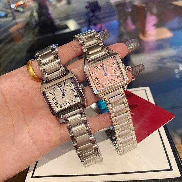 Reloj para hombre/mujer, moda para mujer, marca completa, muñeca para mujer, chica, estilo cuadrado Popular, banda de Metal de acero de lujo, reloj de tanque de cuarzo 89 L