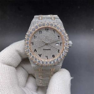 Montre homme/femme or diamants rose 15400 boîtier complet 42mm grosses pierres lunette chiffres arabes hommes brillant L