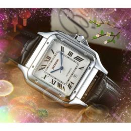 Reloj para hombre/mujer Popular de lujo romano tanque cuadrado Banda de cuero Movimiento de cuarzo Reloj Oro Plata Pulsera de ocio Reloj de pulsera Nobel Masculino Bonito Calidad perfecta Regalos L