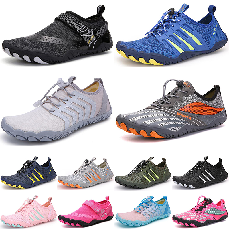 Homens mulheres esportes aqu￡ticos Sapatos de ￡gua de ￡gua branca cinza azul rosa ao ar livre sapatos de praia 014