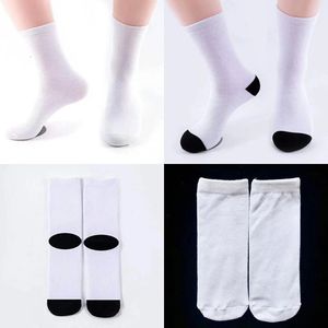 Hommes femmes blanc blanc Sublimation bricolage sports athlétiques demi coussin mi équipage chaussettes Streetwear chaussettes pour la chaleur 240109