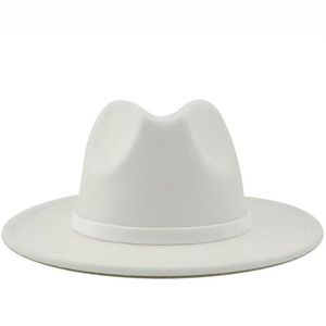 Mannen vrouwen brede rand wol vilt jazz fedora hoeden Britse stijl trilby party formele panama cap zwart geel jurk hoed 56-58-60cm 201106