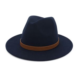 Mannen Vrouwen Brede Bravel Wol Felt Vintage Panama Fedora Hat Mode Jazz Cap Lederen Decoratie Floppy Gambler Chapeau