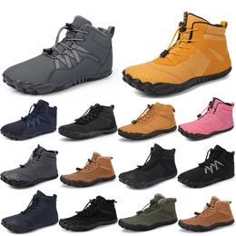 Hombres Mujeres Botas de invierno Triple Negro Castaño Rosa Azul marino Gris Bota de lana Mantener botines cálidos Algodón Zapatos sin cordones unisex