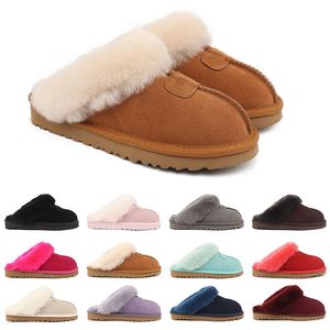 Hommes Femmes Pantoufles D'hiver Diapositives Sandales Designer Fourrure Sliders Slip-On Tongs Châtaigne Noir Rose Gris Garder Au Chaud Fond Épais Mens Slipper Slide Sandal Éraflures