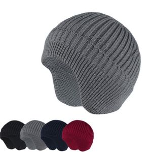 Hommes femmes hiver chaud casquette acrylique couleur unie Ski oreillettes Skullies tricoté bonnets chapeau mode laine tricot ski neige chapeaux