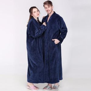 Hommes femmes hiver fermeture éclair Extra longue épaissir grille flanelle chaud Robe de bain grande taille doux thermique peignoir Robe de chambre hommes Robes