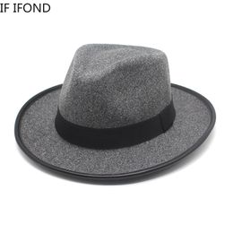 Chapeaux Fedoras en feutre de laine pour hommes et femmes, à la mode, Vintage, bord incurvé, tarte au porc, automne hiver, casquette de Jazz Panama
