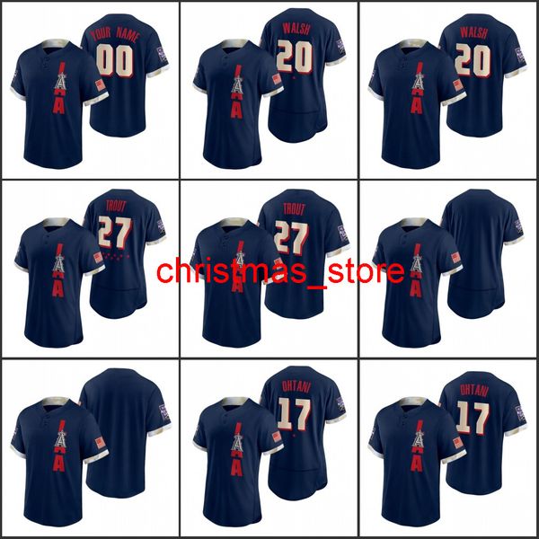 Hommes Femmes Jeunes # 20 Jared Walsh 27 Mike Trout 17 Shohei Ohtani Custom Navy 2021 All-Star Game Jersey