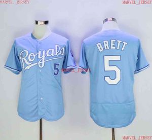 Men Women Youth #5 George Brett Baseball Jerseys Lichtblauw gestikte Aangepast Aangepast Naam Number Jersey XS-5XL