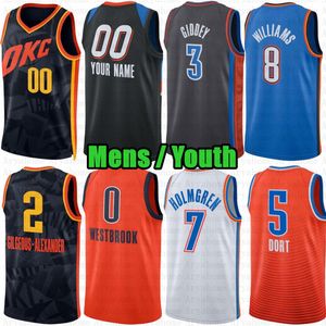 Maillot de basket-ball personnalisé pour hommes Shai Gilgeous-Alexander Josh Giddey Okc Thunder Chet Holmgren Luguentz Dort City Russell Jalen Williams Westbrook Isaiah Joe