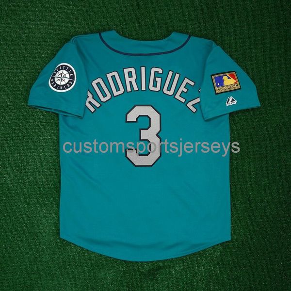 Hombres Mujeres Jóvenes Bordado Alex Rodriguez 1994 125 Aniversario. Jersey verde azulado todos los tamaños