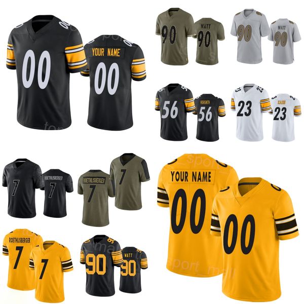 Hommes femmes jeunes football 7 Ben Roethlisberger Jersey 90 TJ Watt 55 Cole Holcomb 50 Elandon Roberts 31 Keanu Neal 23 Damontae Kazee 56 Alex Highsmith Black White Team Team