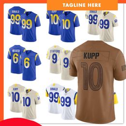 Hommes Femmes Jeunes Football Jerseys 10 Cooper Kupp 99 Aaron Donald 9 Matthew Stafford 23 Cam Akers 89 Tyler Higbee 13 Stetson Bennett IV 29 Eric Dickerson 2023 nouveau