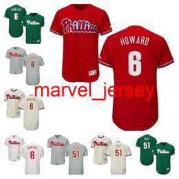 Hommes femmes jeunes Jersey # 6 Ryan Howard 26 Chase Utley 51 Carlos Ruiz Accueil Rouge Noir Gris Blanc Enfants Filles Baseball Maillots