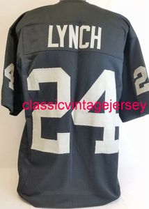 Hombres Mujeres Jóvenes Marshawn Lynch Camiseta de fútbol negra cosida personalizada