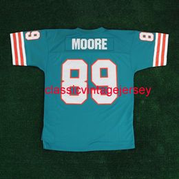 Men Women Youth Nat Moore 1984 Throwback Home Teal Jersey Steited Custom elk naamnummer voetbalshirt