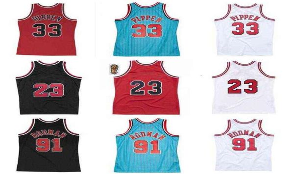 Hommes Femmes Jeunes S2XL Maillots de basket-ball cousus 23 dieux 91 Rodman 33 Pippen noir rouge blanc MitchellNess 9598 Finals rétro jer3466026