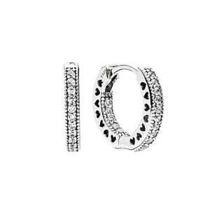 Hommes Femmes Pave Coeur Hoop Boucles D'oreilles Authentique Bijoux De Fête En Argent Sterling Avec Boîte D'origine Pour Pandora CZ Diamant Cercle Boucle D'oreille