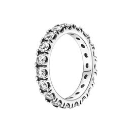 Hommes Femmes Sparkling Row Eternity Ring pour Pandora Authentique Bijoux de Mariage en Argent Sterling CZ Diamant Petite Amie Cadeau Bagues de Fiançailles avec Boîte d'Origine