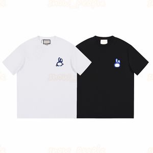 Camiseta de verano para mujer y hombre, camisetas bordadas con cabeza de conejo a la moda para parejas, camisetas de manga corta Unisex, talla XS-L