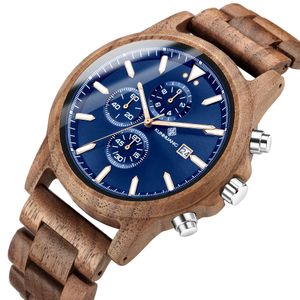 Hommes Wood Watch Chronograph Luxury Military Sport Montre des montres de quartz en bois personnalisés décontractés 3445