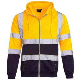 Vêtements de travail pour hommes Veste de travail haute visibilité Manteau pour hommes Sweat-shirt de sécurité réfléchissant Manteau à capuche Wrok Vêtements Vestes d'hiver a0Qy #