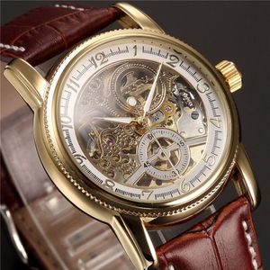 Hommes Montres De Luxe Squelette Doré Mécanique Steampunk Mâle Horloge Automatique Montre-Bracelet Bracelet En Cuir Herren Horloges J19070251N