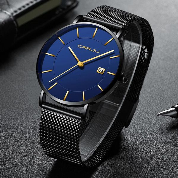 Men de bracelet Men 30 mètres imperméabiliser super mince Business Black Leisure Watch for Man Watches Mens Slim Male Clock303Z