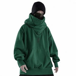 Hommes Y2k Sweats à capuche surdimensionnés Col roulé Sweat à capuche Harajuku Printemps Automne Hip Hop Ninja Style Solide Pull Tops Streetwear O735 #