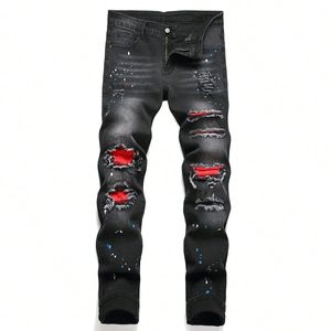 Hommes y2k jeans en jean skinny extensible pour pantalon décontracté pantalon raré pantalon hop hop noir hop pantalon droit 240417