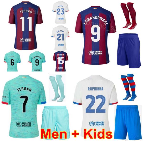 Hombres Jóvenes 23/24 Fútbol 23 Jules Kounde Jerseys Set 7 Ferran Torres 9 Robert Lewandowski 27 Lamine Yamal 1 Marc Andre Ter Stegen Ilkay Gundogan Camiseta de fútbol Club BaSai