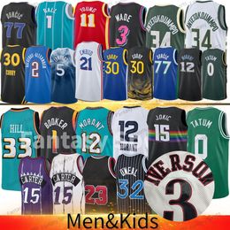 Heren Jeugd kinder basketbalshirt Giannis Stephen Curry Devin Booker Durant Jayson Tatum Iverson Young Hill Bird Ja Morant Carter retro Jerseys Gestikt Nieuw