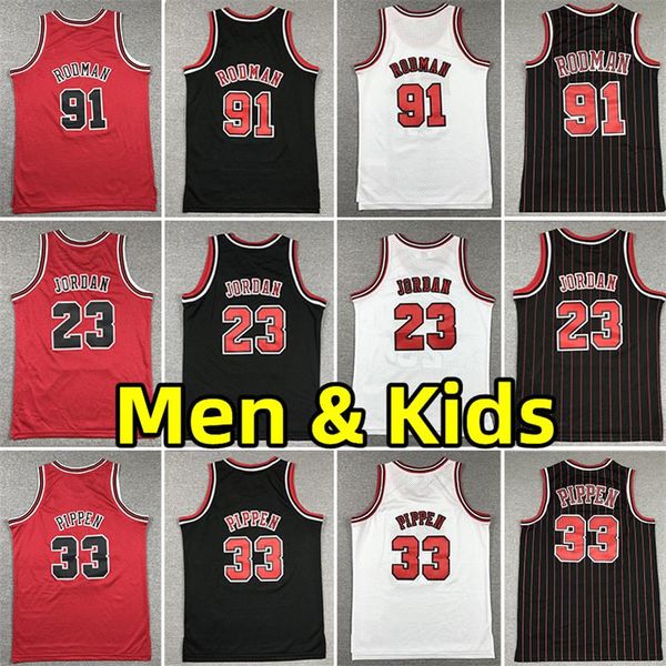 Hommes de basket-ball pour hommes pour enfants 1997-98 # 23 Michael # 33 Scottie Pippen # 91 Dennis Rodman Hardman Wood Vintage Classics Jersey