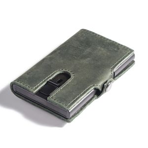 Portefeuille porte-cartes à glissière pour hommes 100% cuir véritable étui de blocage en métal vers le haut