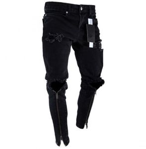Hommes zipper trous de designer jeans noirs noires slim fit représenter un pantalon crayon multi-style s3xl1130982