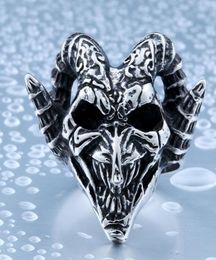 Men039039s Sieraden RVS Vintage Biker Skull Ring Klassiekers Gothic Wicked Goat Head Devil Punk Rock Band Zilver 9334161