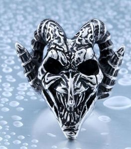 Men039039s bijoux en acier inoxydable Vintage Biker Skull Ring Classics Gothic Wicked Goat Head Devil Punk Rock Band Silver 9996959