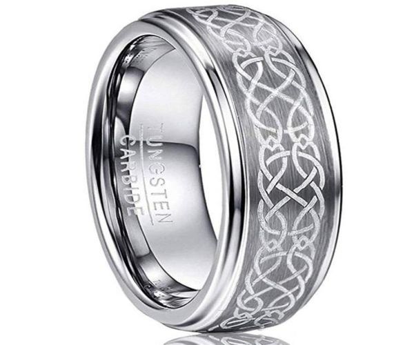 Men039s Anillos de boda de carburo de tungsteno cepillado con nudo celta láser de 8 mm Tamaño de borde de paso pulido 6139297587