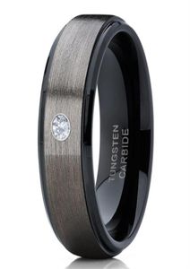 Men039S 8 mm Silver Bushed Black Edge Tungsten Carbide Anillo de boda Diamond Body Band para hombres Tamaño 6133990941