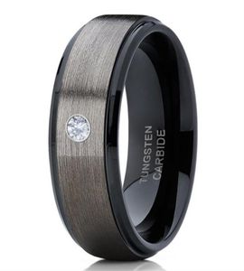 Men039S 8 mm zilver geborsteld zwarte rand wolfraam carbide ring diamant trouwband sieraden voor mannen size 6139506029