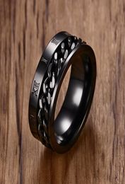 Men039s 8 mm en acier inoxydable chaîne de spinner inquiétude anneau romain numéro de méditation bracelet or bijoux masculin noir anel aneis8236536