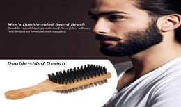 Men039s brosse à barbe peigne en bois double face mâle brosse à poils du visage moustache blaireau 2067419